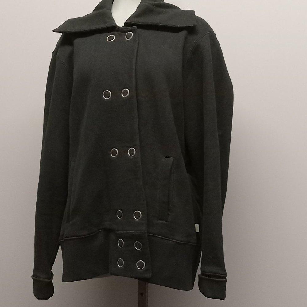 HBC Hudson Bay Olympic black long sleeve double snap fleece bomber jacket sz XL